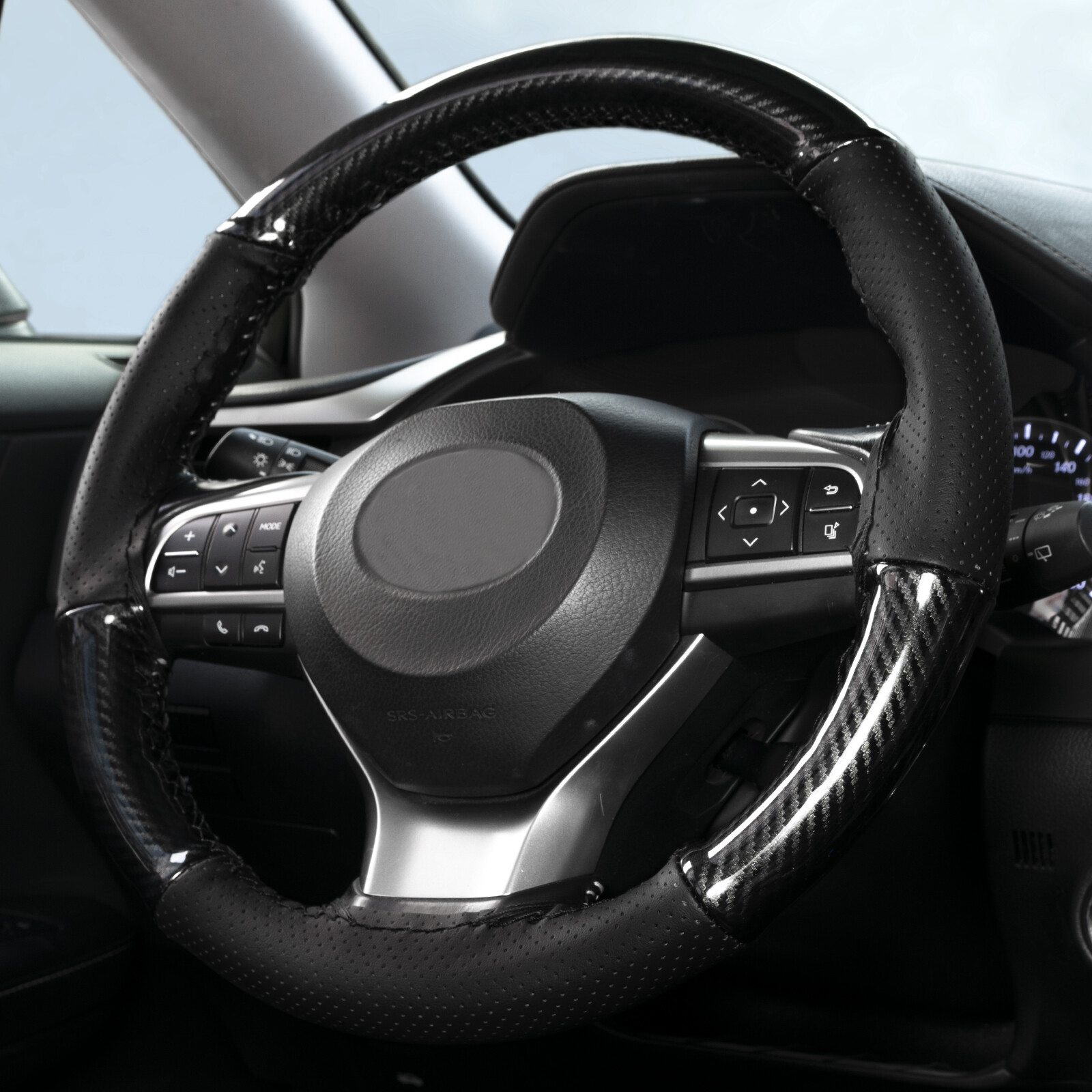 Carbon Fiber + Leather HYBRID Hand Sew Car Steering Wheel Cover Anti-Slip DIY
