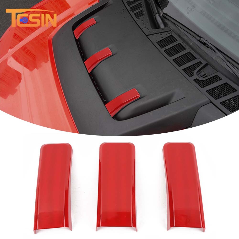 3pcs Hood Scoop Air Vent Cover Trim Decor For Ford F150 2021-25 Accessories Red