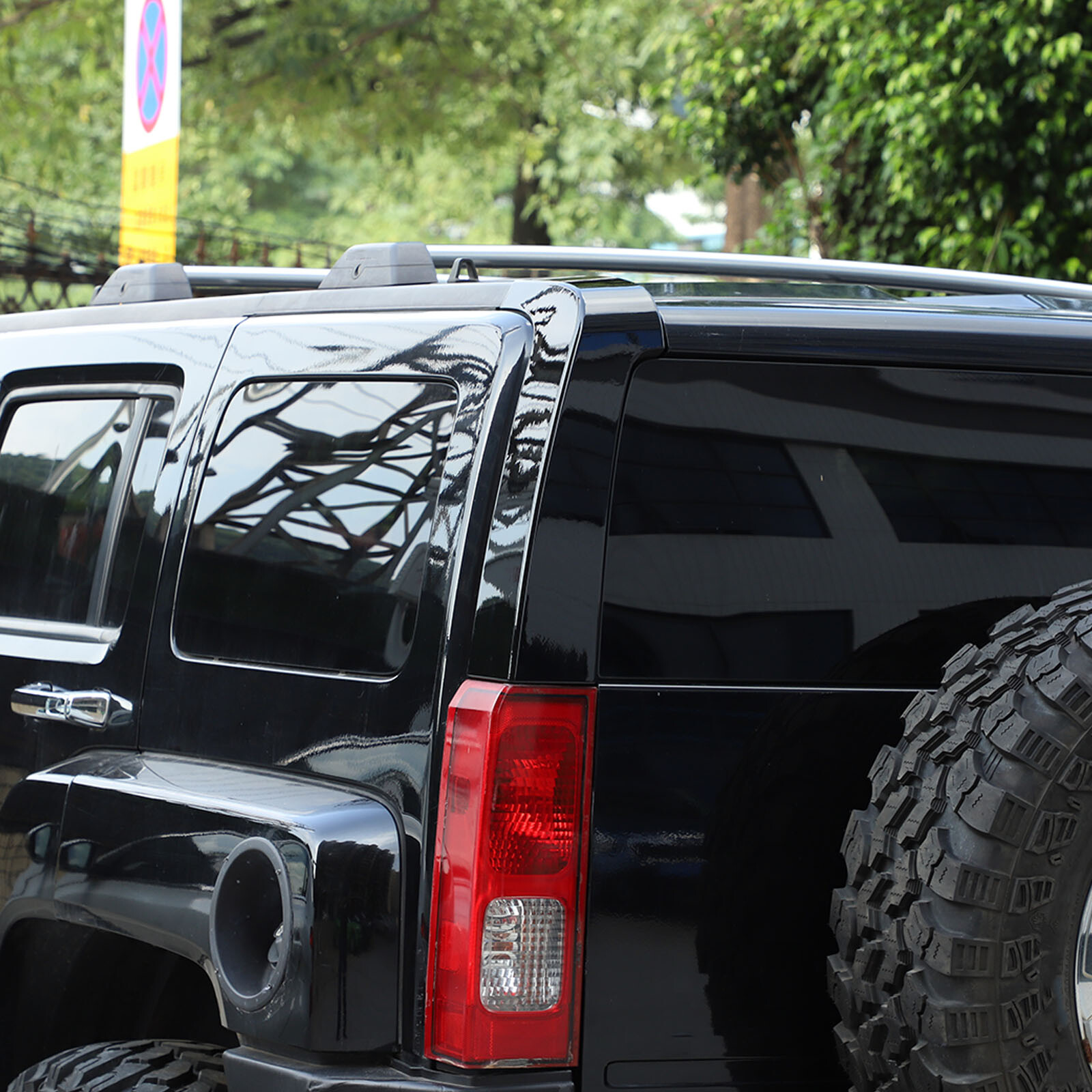 2PCS Glossy Black ABS Rear Side Upper D-Column TrIm Cover For Hummer H3 2005-09