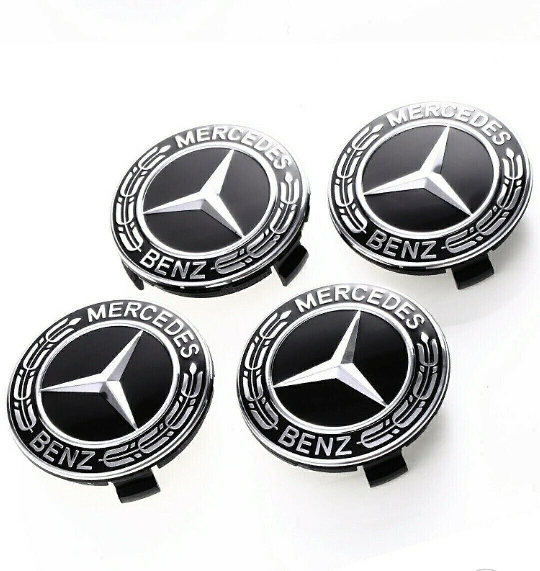 4pcs Hub Cover 75mm For Mercedes Logo Emblem Rim Wheel Center New Black