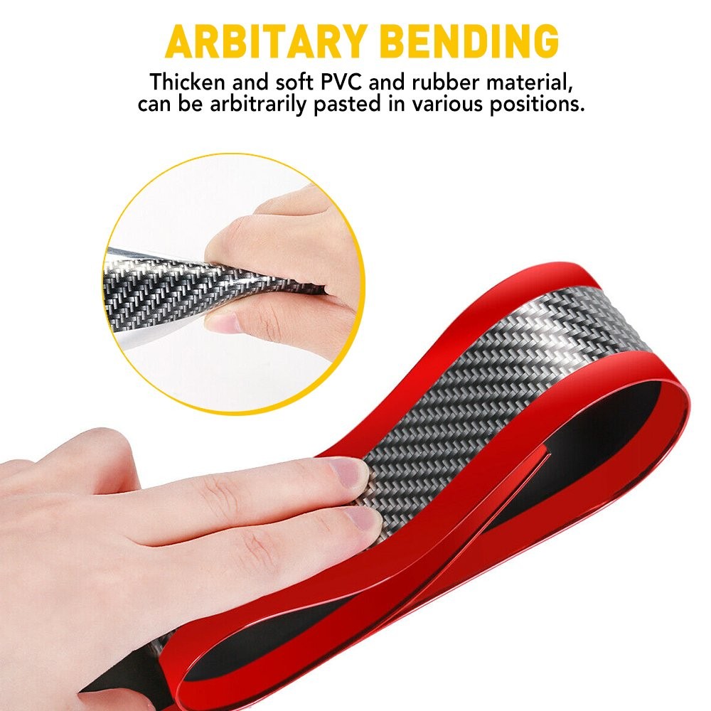 Black&Red Carbon Fiber Vinyl Car Door Sill Scuff Cover Plate Sticker Protector