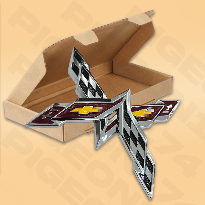 2pc Gloss Chrome For Corvette C7 Front / Rear Emblems Badge 2014-2019 Cross Flag