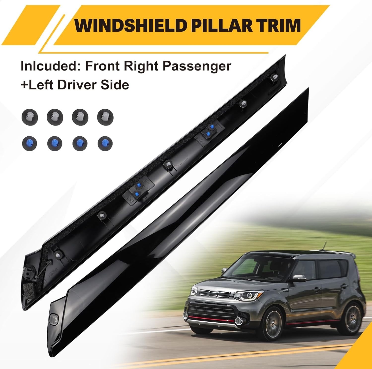 Vehicle-Specific Windshield Trim Pillar Set for 2014-2019 Kia Soul – 2 Pieces