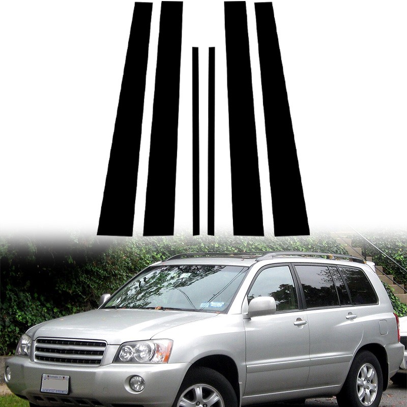 6x Black Polycarbonate Door Window Pillar Posts For Toyota Highlander 2001-2007