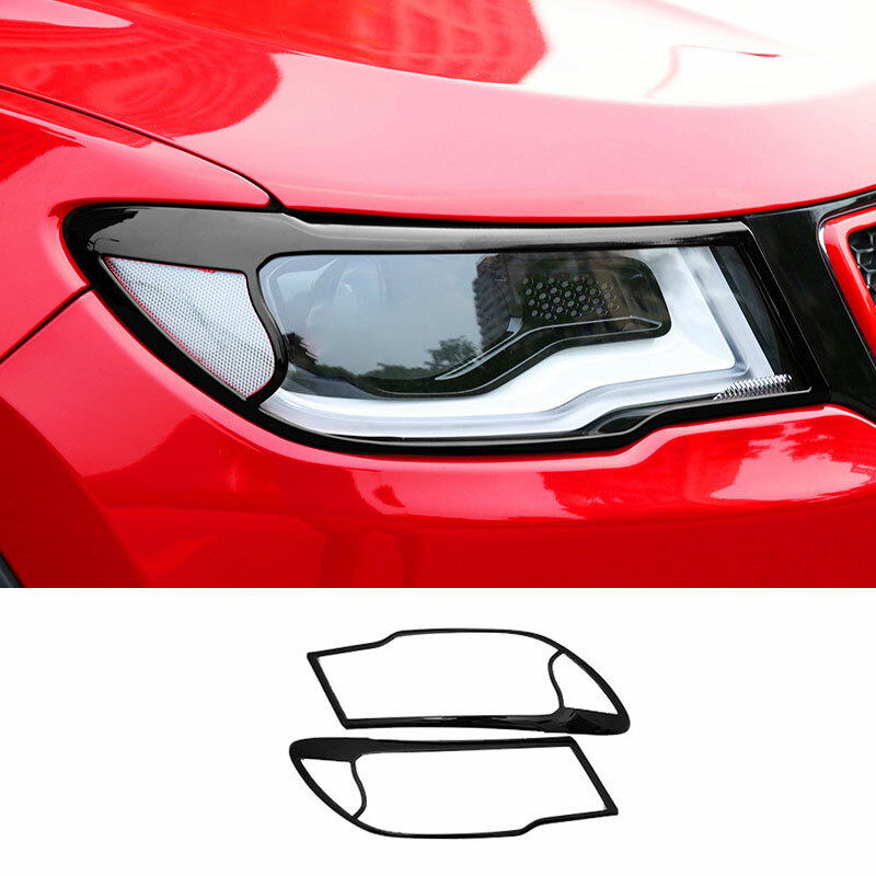 Fit For Jeep Compass 2017-2020 ABS Black Front Headlight Lamp Cover Trim 2PCS