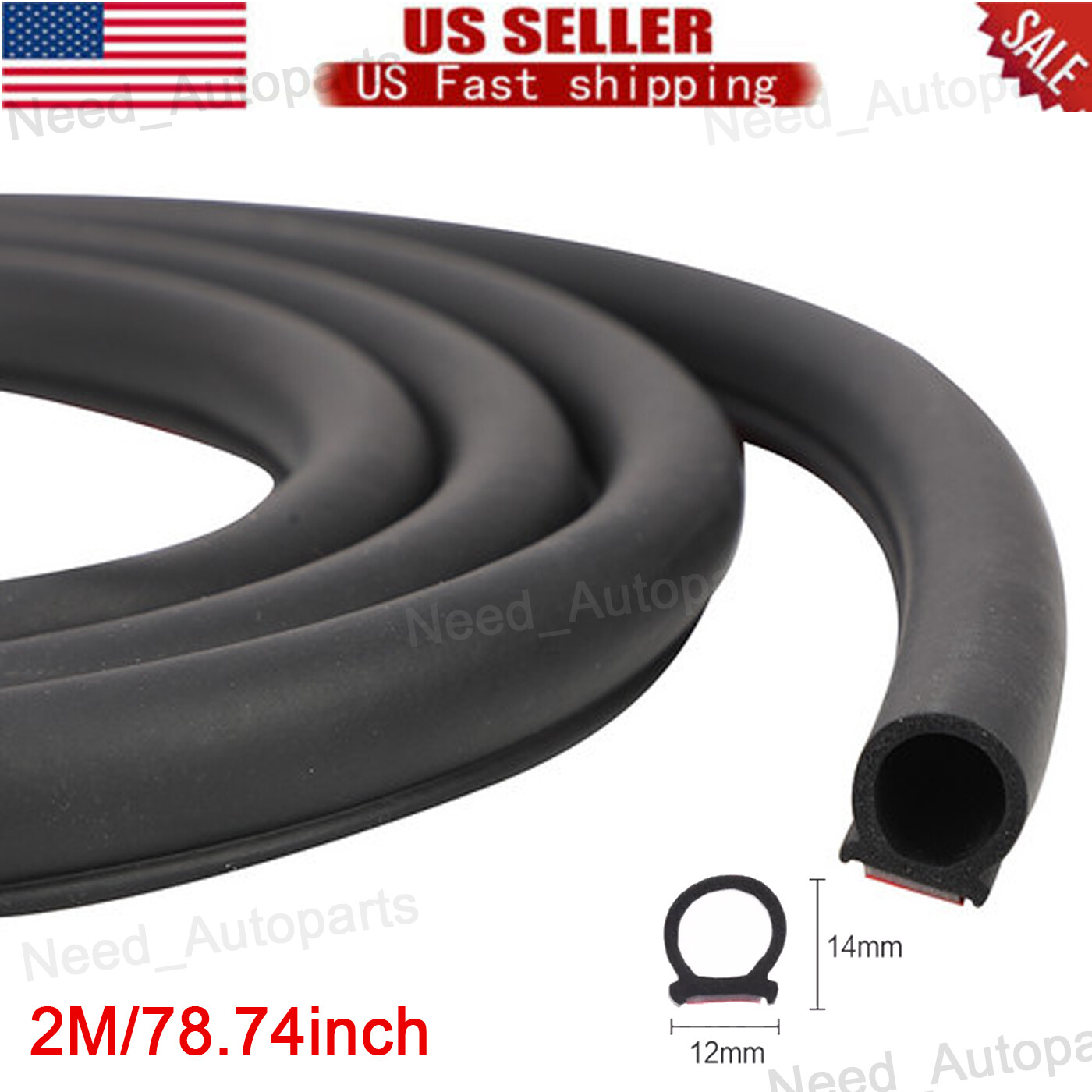 Car Door Rubber Weather Seal Hollow Strip 78inch Black Weatherstrip D-shape