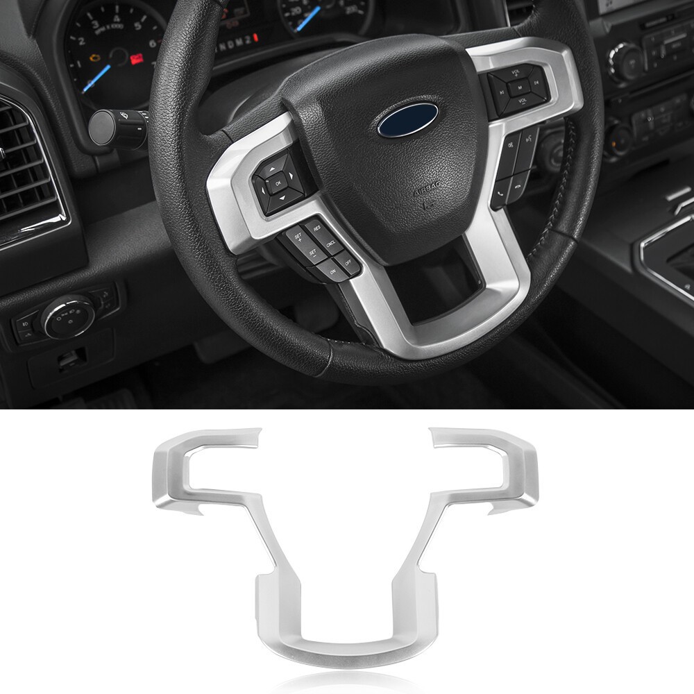 ✅ For Ford F150 F-150 2015-2020 Silver Steering Wheel Cover Trim Interior Molded