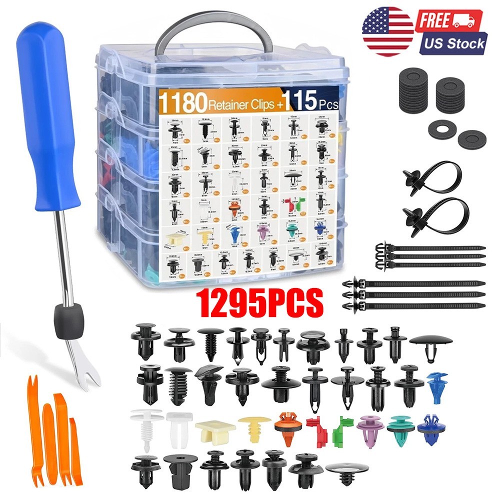1295PC Car Retainer Auto Fasteners Body Plastic Trim Clips Pin Rivet Bumper Kit