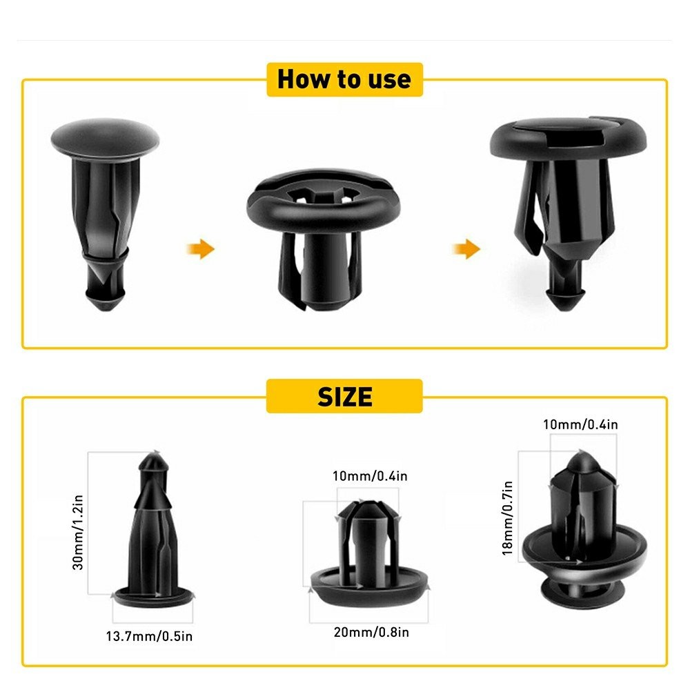 10mm 100 pcs Hole RETAINER Clips BUMPER Fender Car Rivet Fastener Push Type BODY