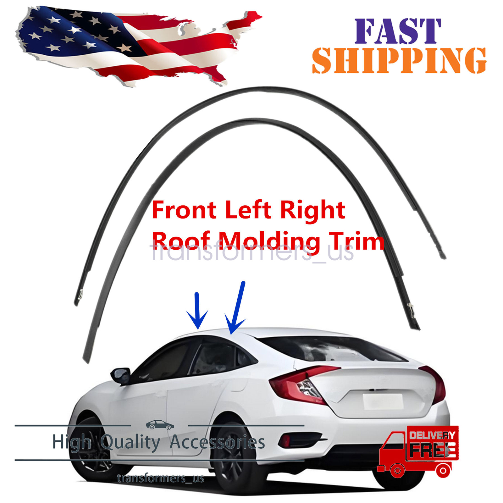 Front Left Right Roof Molding Trim For Honda Civic 2016-21 74316-TBA 74306-TBA