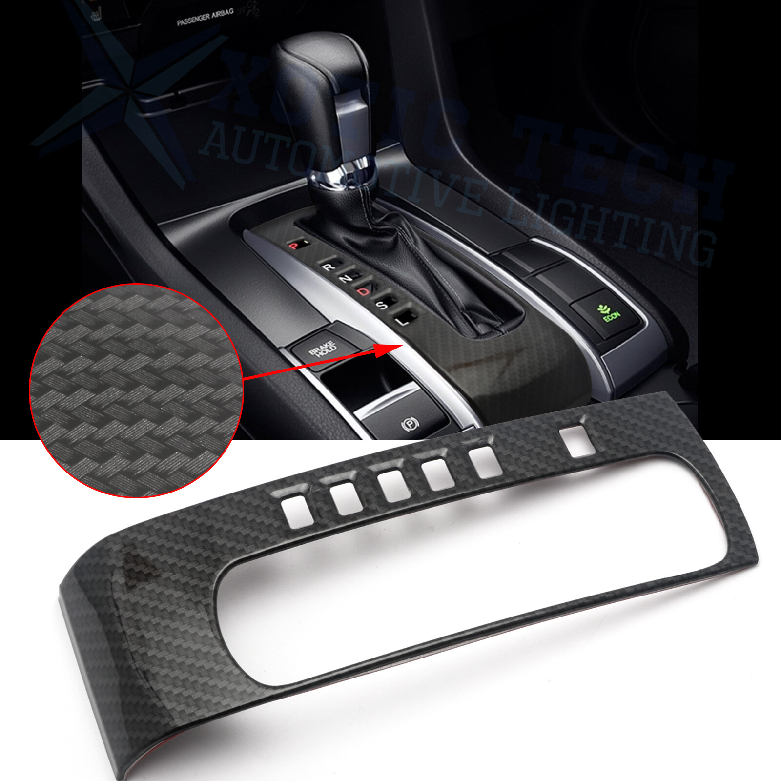 Gear Shift Panel Frame Cover Trim Carbon Fiber Pattern For Honda Civic 10th Gen