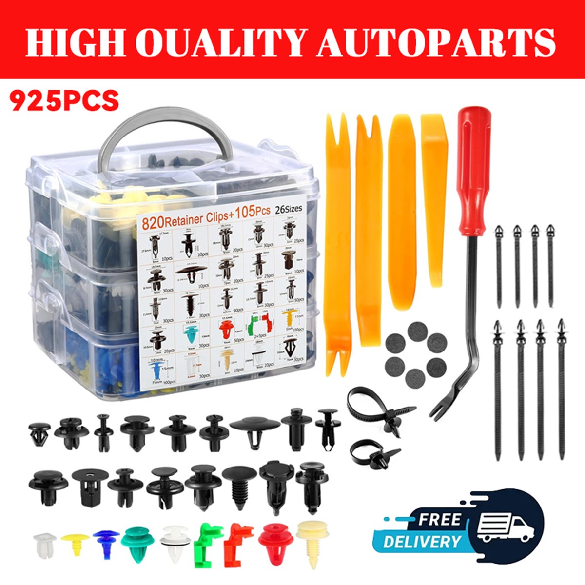 925PCS Car Body Retainer Clips Auto Fasteners Push Trim Pin Bumper Rivets Kits