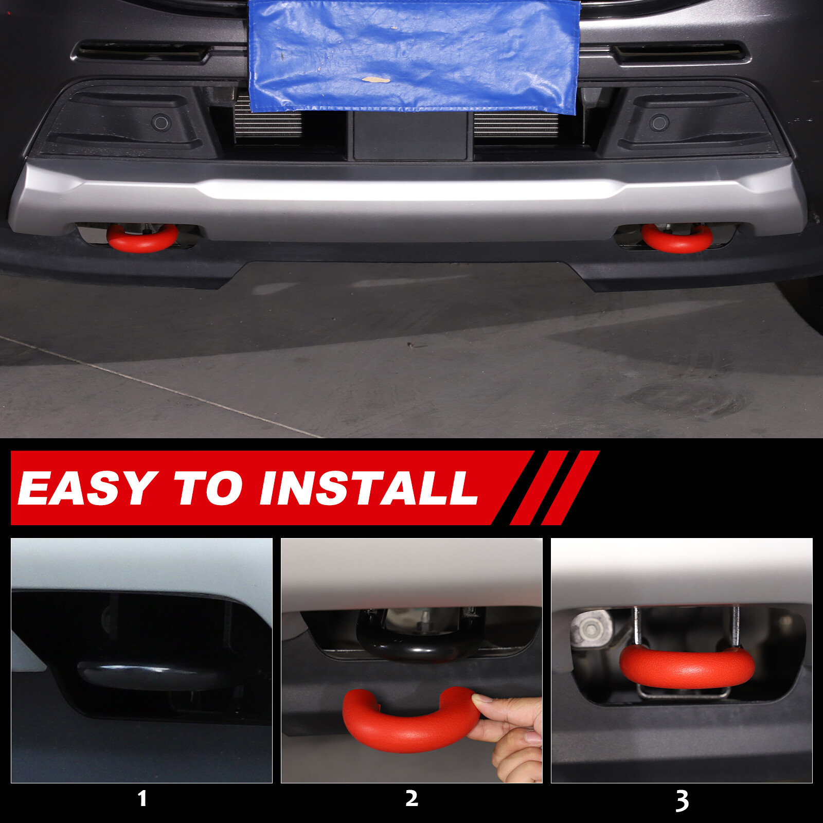 2PCS Rubber Red U-Ring Tow Hook Cover For Ford Ranger 2023+ US