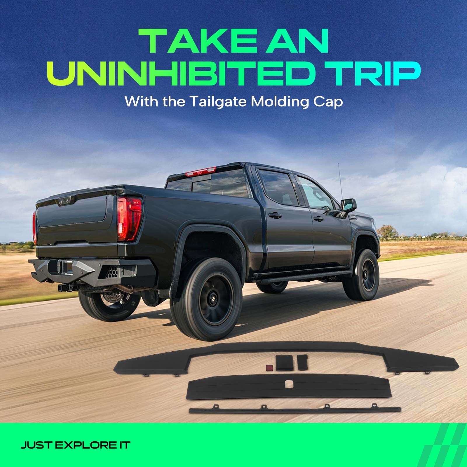 3x Tailgate Cap Molding Kit for Ford F-250 F-350 F-450 Super Duty 2017-2022 Rear