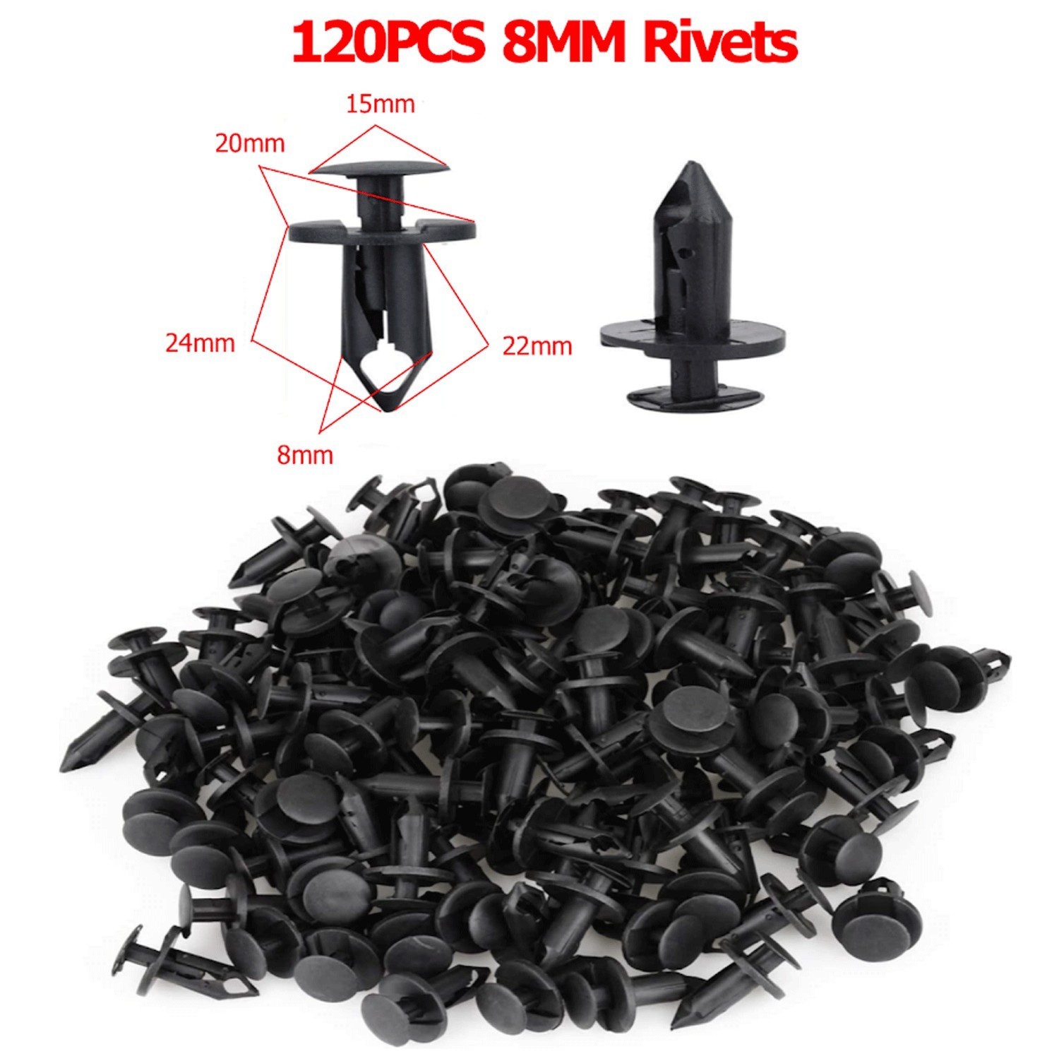 120PCS&8mm Bumper Clips Retainer Auto Car Plastic Rivets Fastener Fender Push.