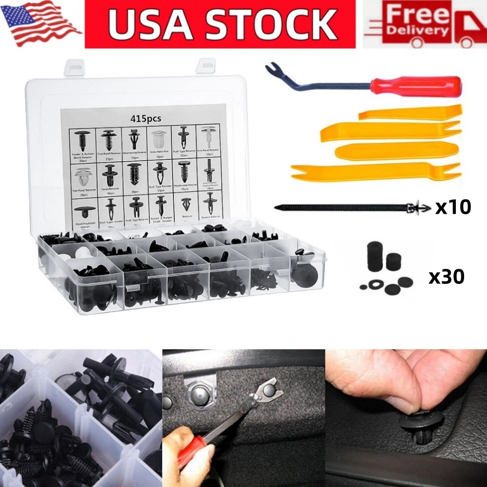 415Pcs Car Retainer Clips & Fastener Remover 18 Sizes Auto Push Pin Rivets Trim