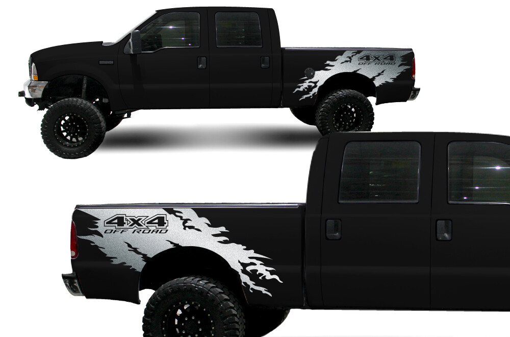 Vinyl Graphics Decal for Ford F-250/350 Truck 99-06 OFFROAD TORN Silvery/Gray