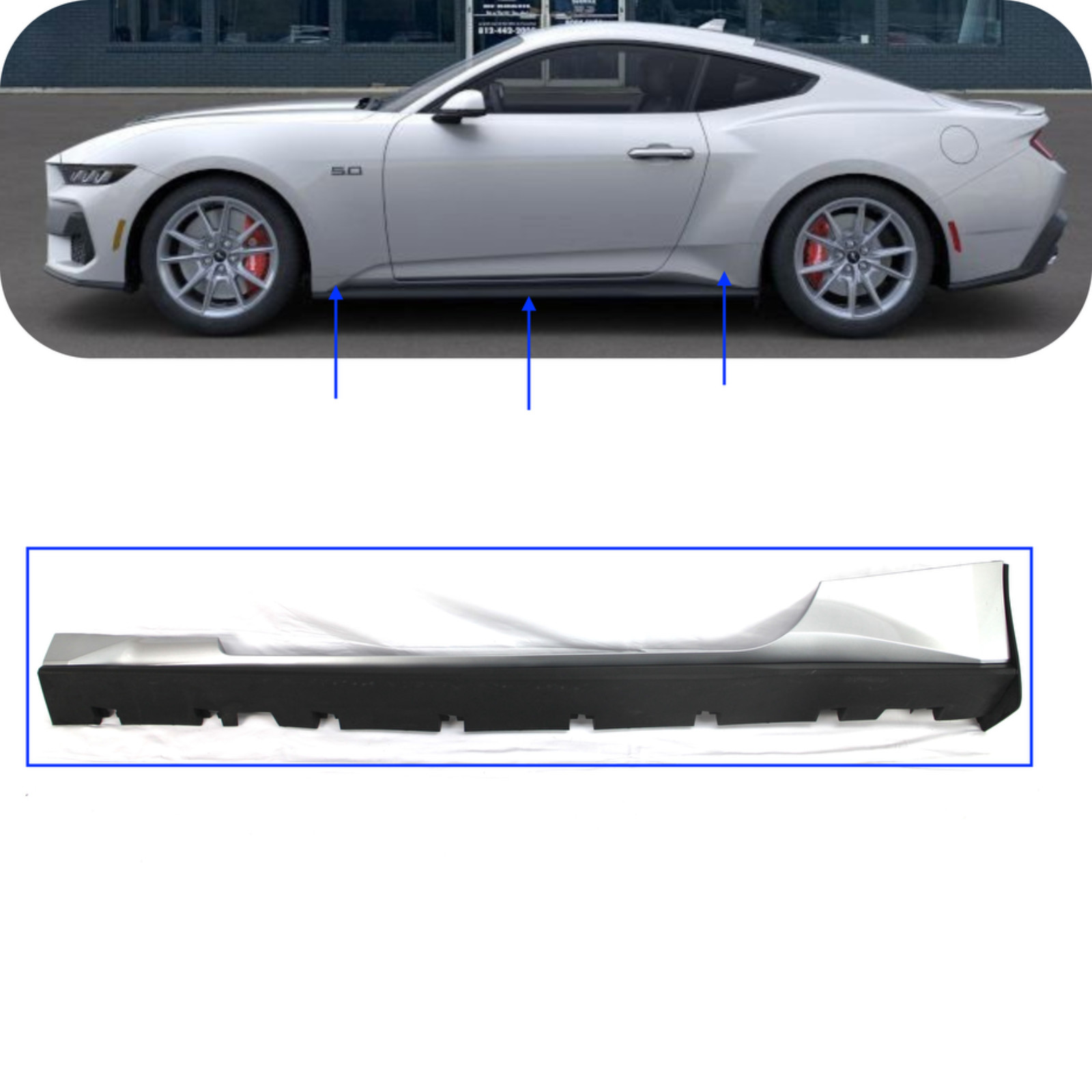 OEM Rocker molding LH driver side Iconic Silver for 2024- 2026 Ford Mustang