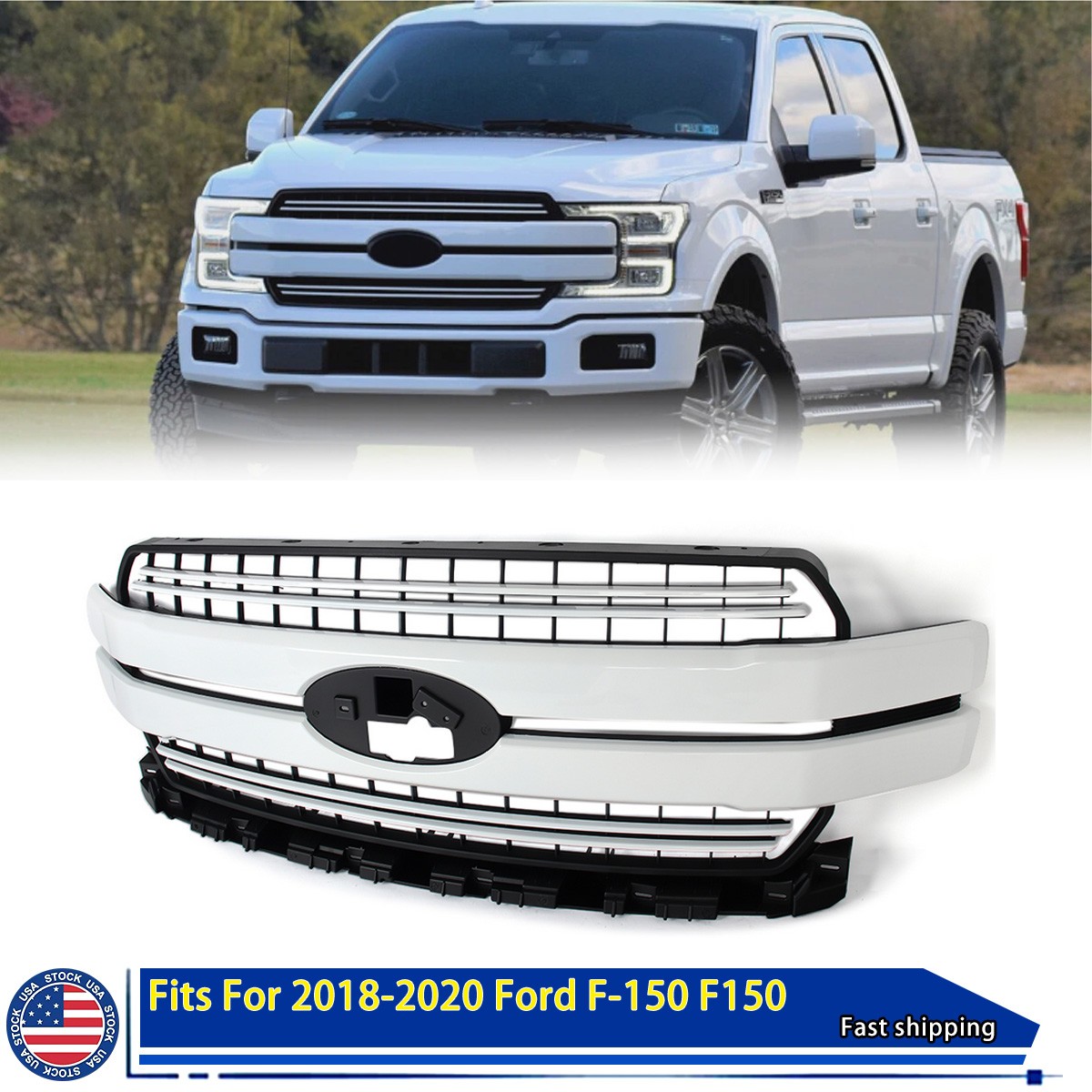 Oxford White Front Upper Grille Mesh For 2018-2020 Ford F-150 F150 Lariat Style