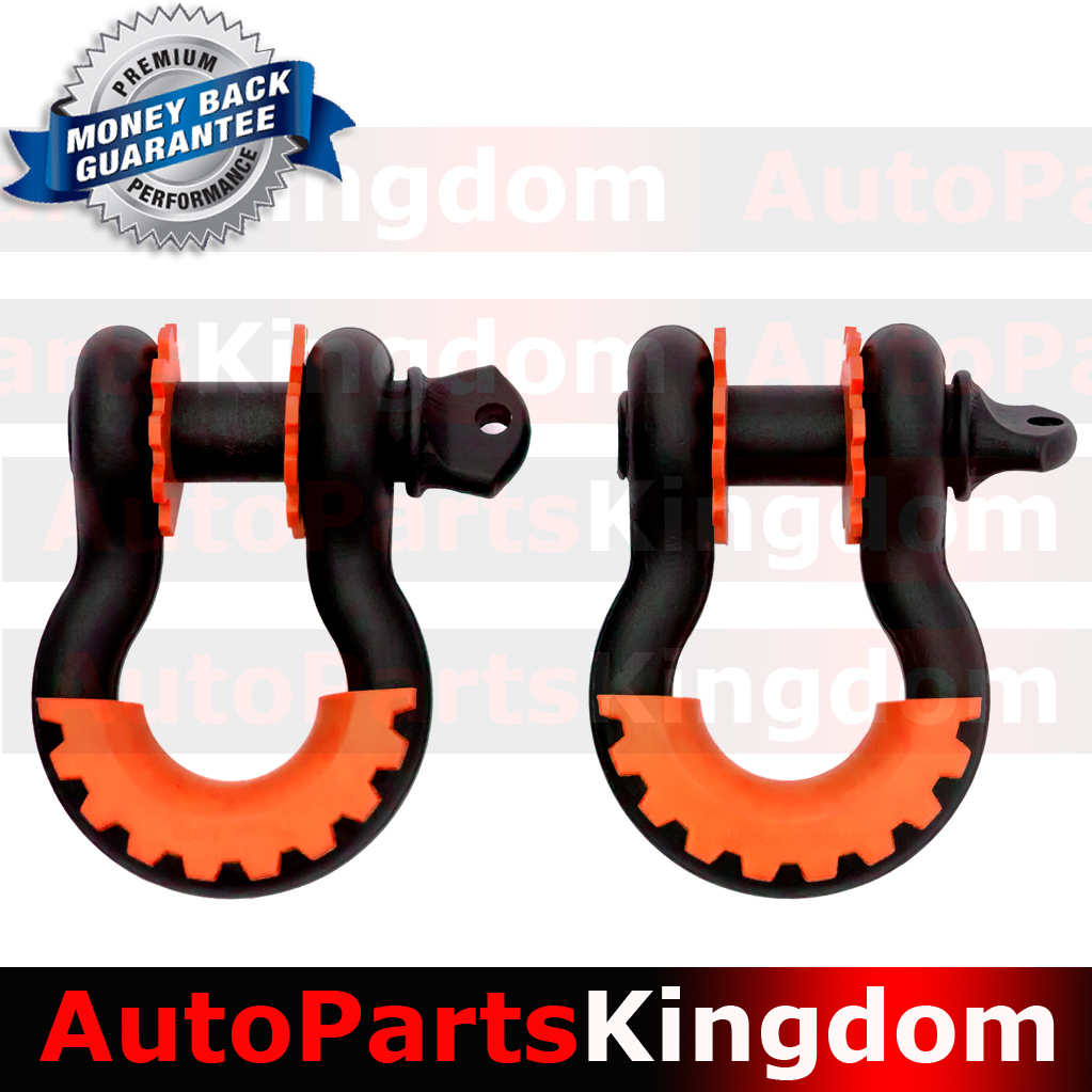1Pair 3/4″ Black 4.75 ton D-ring Shackle+Orange Isolator Washers Silencer Clevis