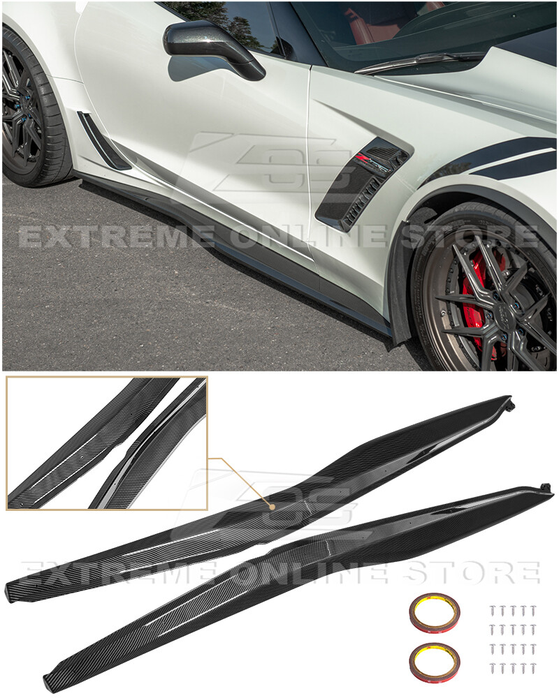 For 14-19 Corvette C7 | Z06 Hydro Dipped Carbon Fiber Side Skirts Rocker Panel