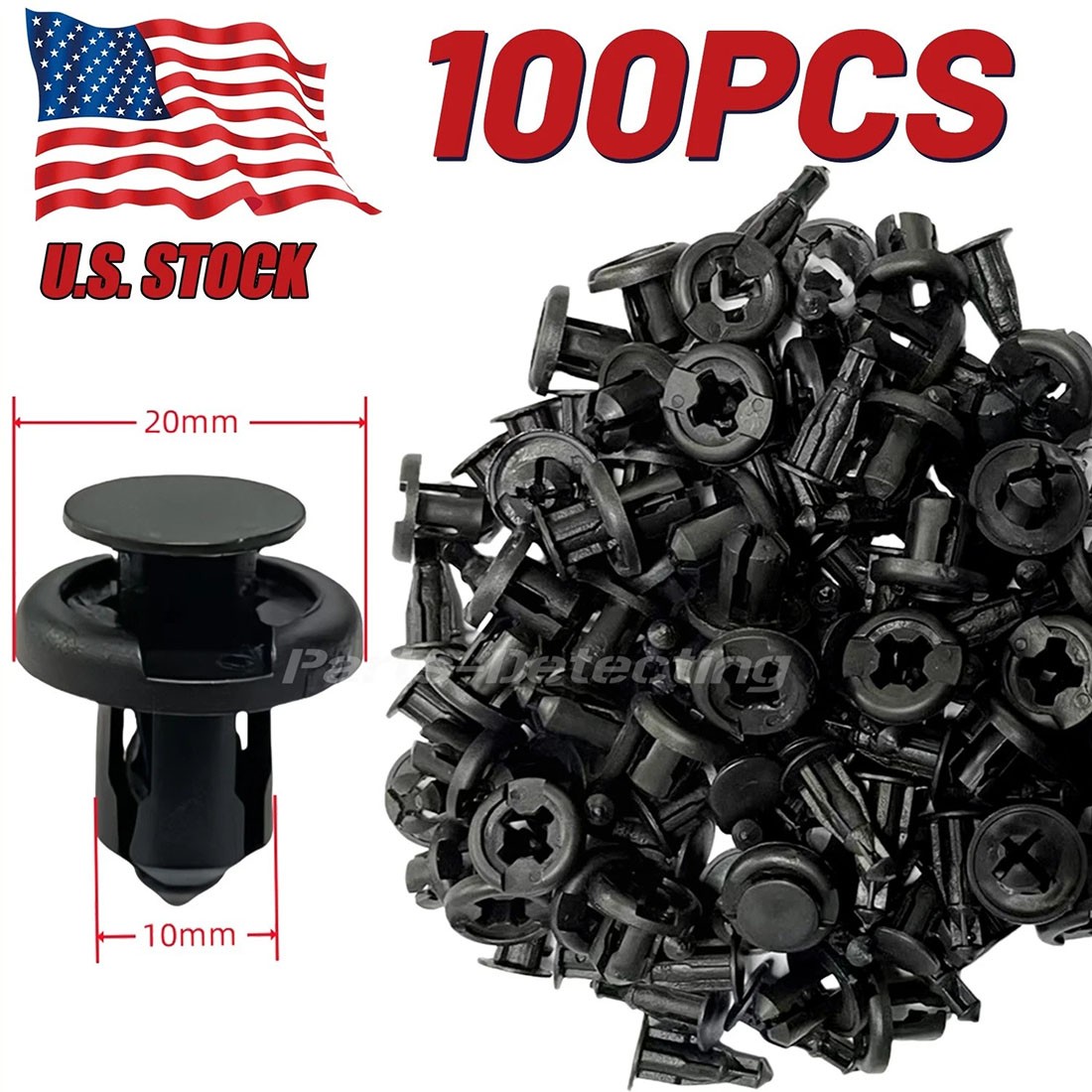 100Pcs Hood Fender Bumper Clips 10mm Push Rivets Retainer Fasteners for Honda