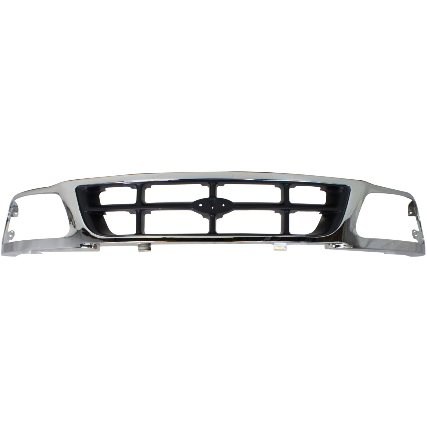 Grille For 97-98 Ford F-150 F-250 Chrome Shell w/ Gray Insert Plastic