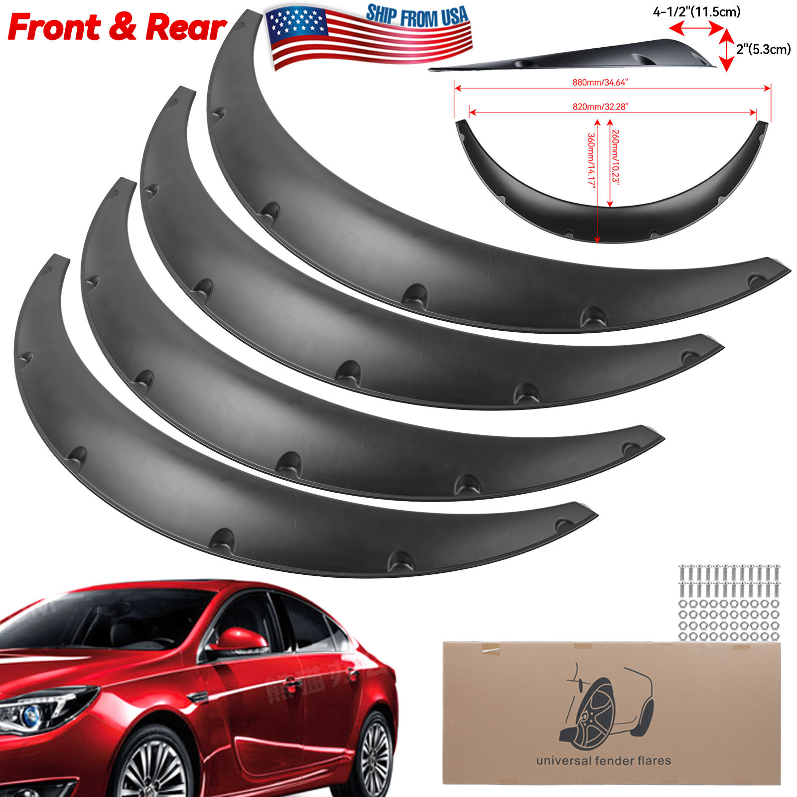 For Ford Ranger 4PCS Fender Flares Flexible Wheel Arch Extra Wide Body Kit 4.5″