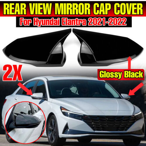 Gloss Black Mirror Cover Cap LED Light Fits Hyundai Elantra 21-24 Free Shipping