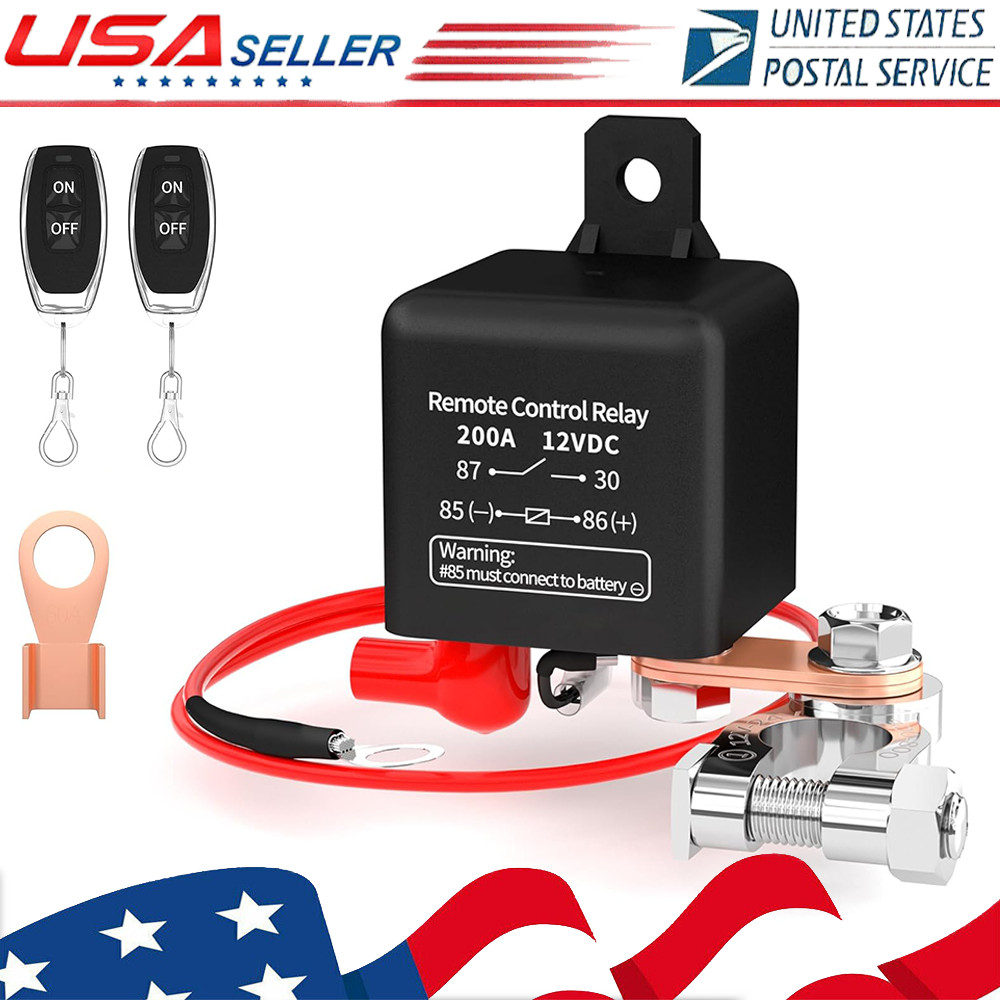 12V 200A Car Kill Switch Anti-Theft Remote Control Switch Kit w/ 2 Wireless Fobs