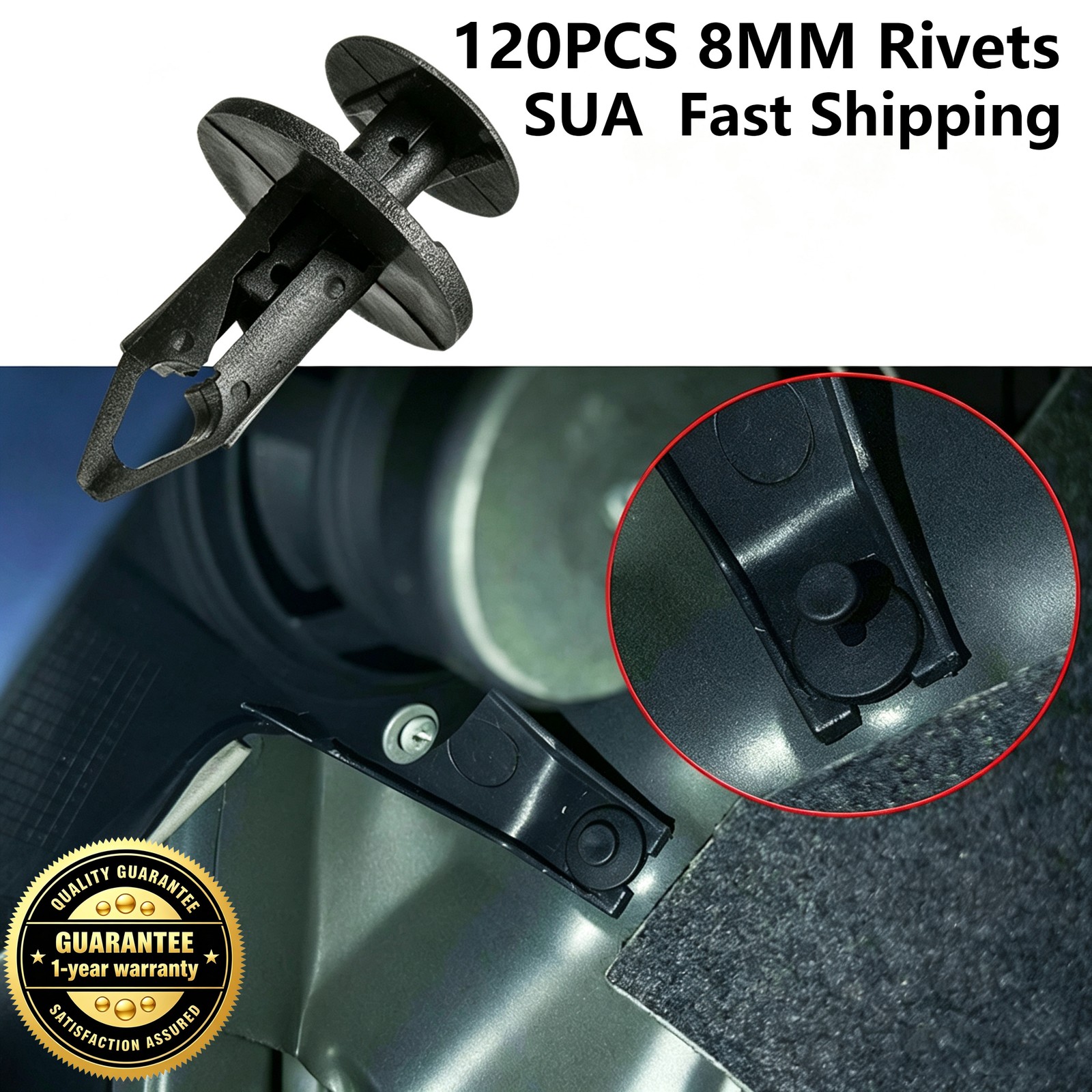 120PCS 8mmPush RetainerClipsAuto Plastic Rivets Fasteners forBumper& FenderPanel
