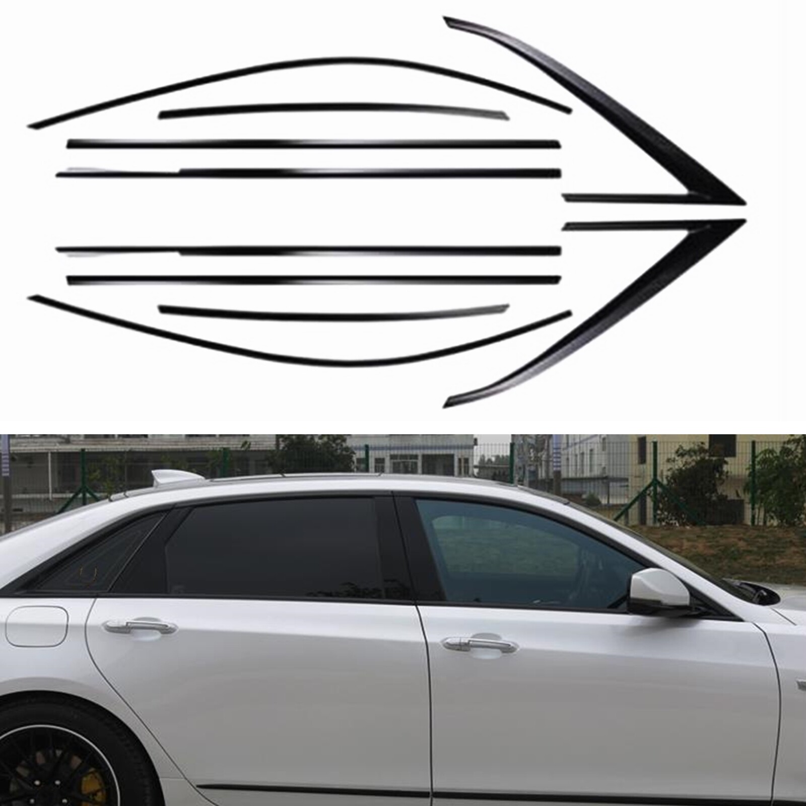 Fit For Cadillac CT6 2016-2020 Black Exterior Window Molding Frame Trim Strips