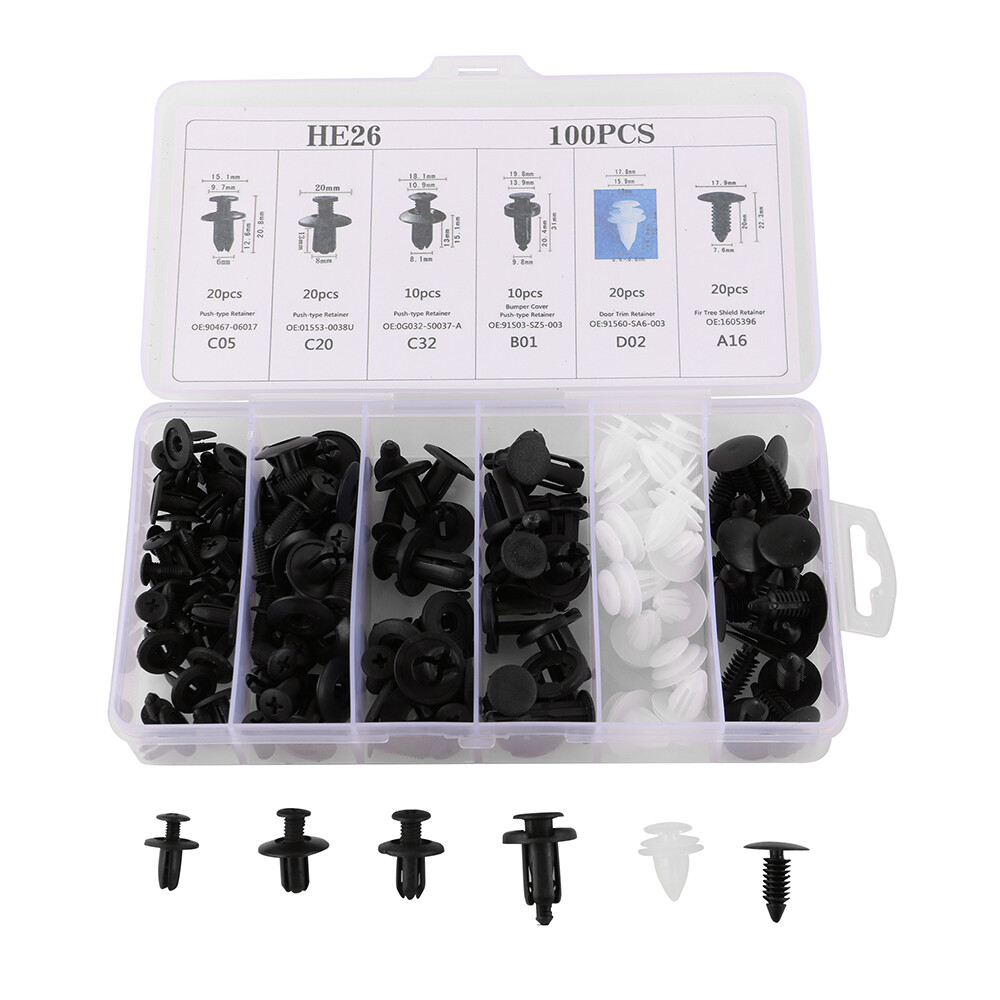 100Pcs/set Fender Liner Clips Fastener Rivet Push Clips Retainer 6 Size