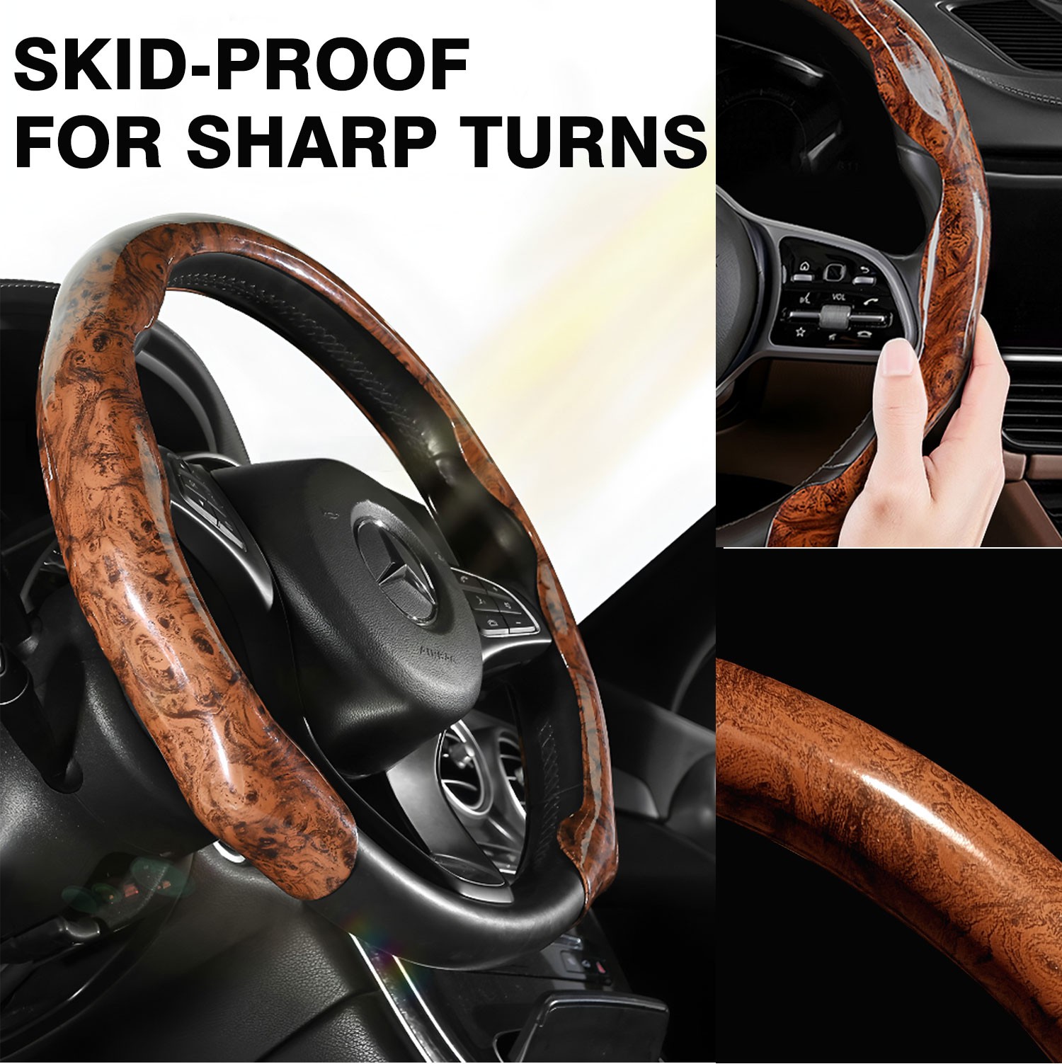 Leather Carbon Fiber Grain Car Steering Wheel Cover Universal Size 14.5-15″