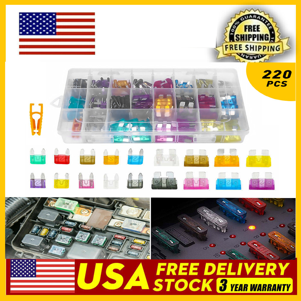 Mini Car Fuse Assortment Assorted Kit Blade Auto Set 220pcs Truck Automotive USA