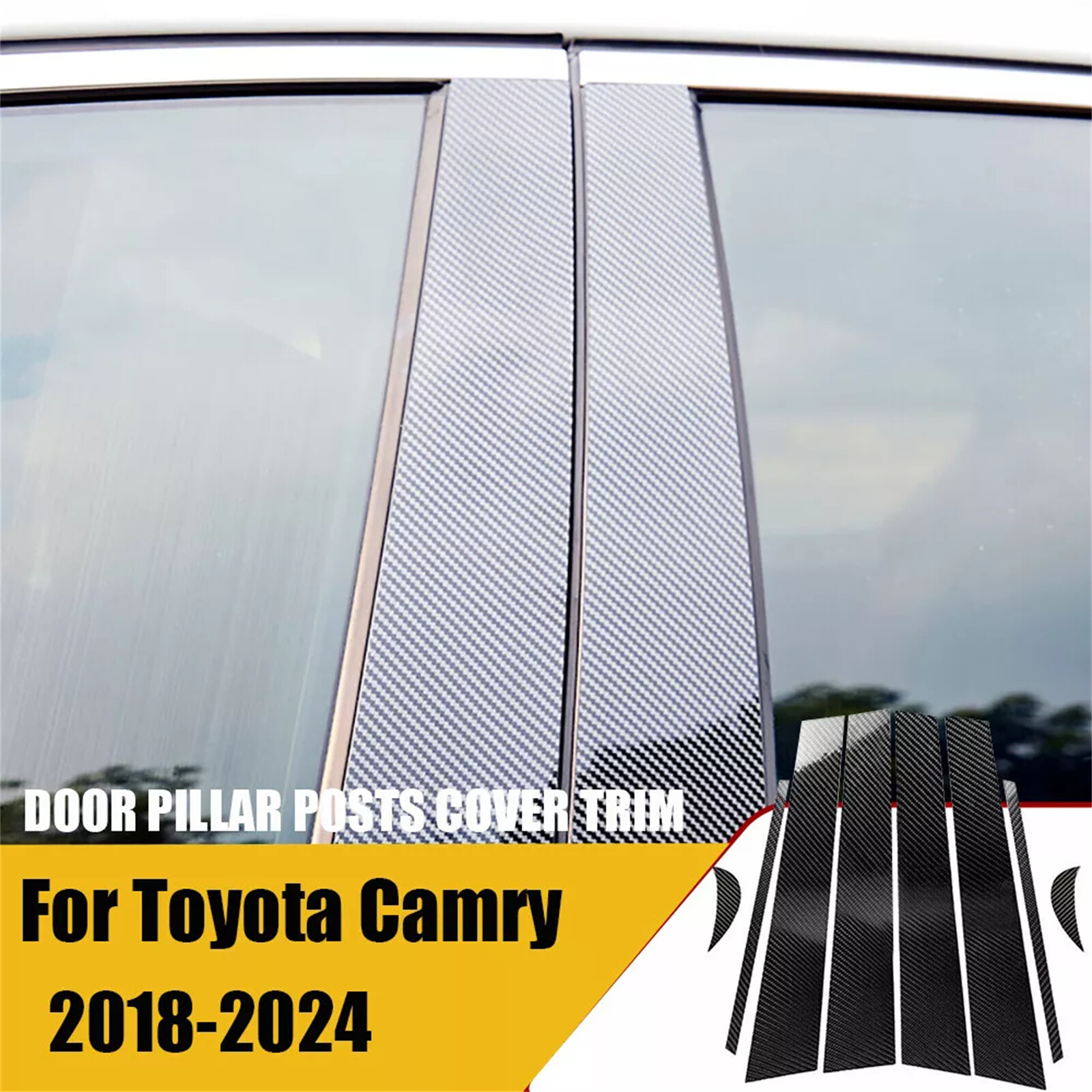 For 2018-2024 Toyota Camry 8PCS Carbon Fiber Pillar Post Window Door Trims Cover