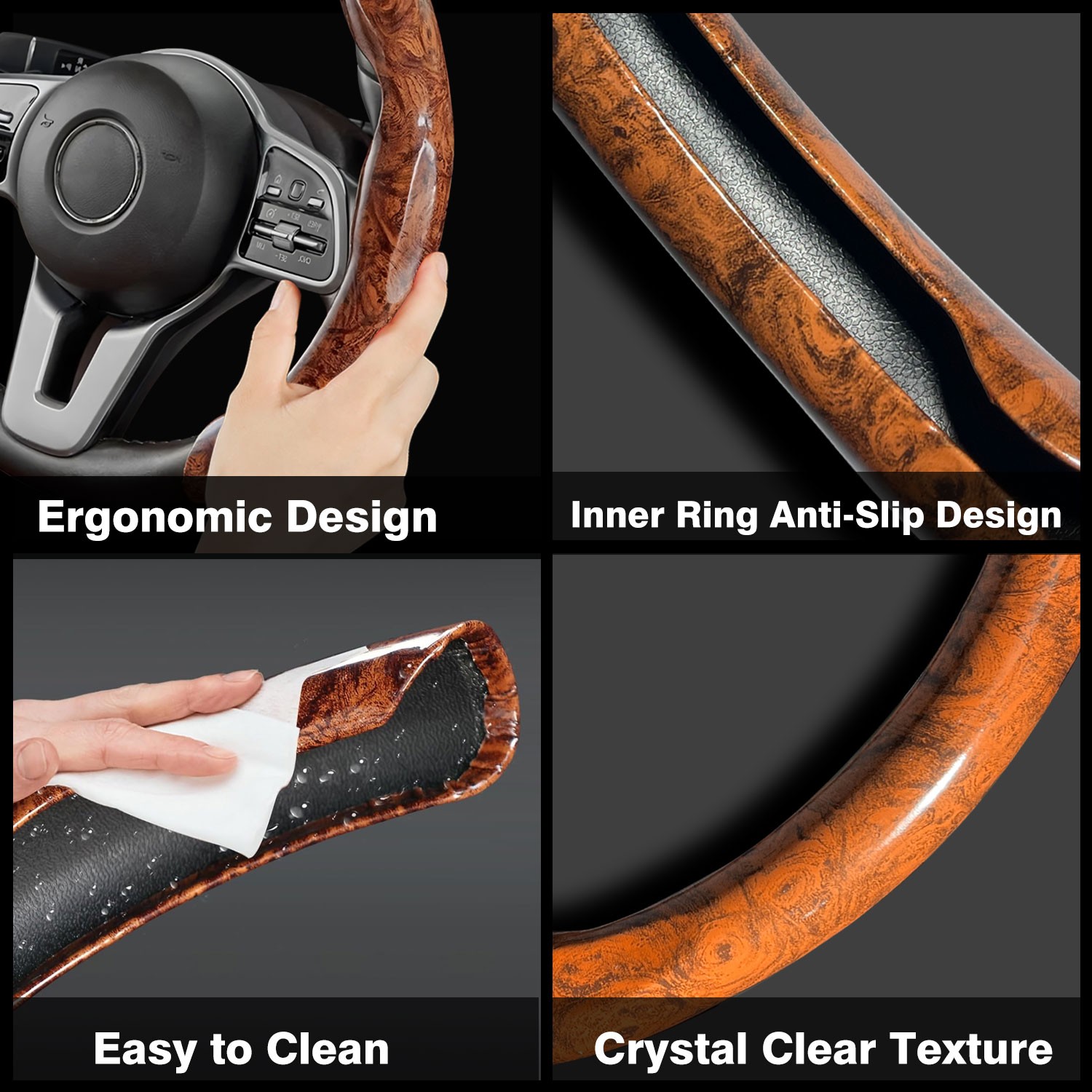 Leather Carbon Fiber Grain Car Steering Wheel Cover Universal Size 14.5-15″