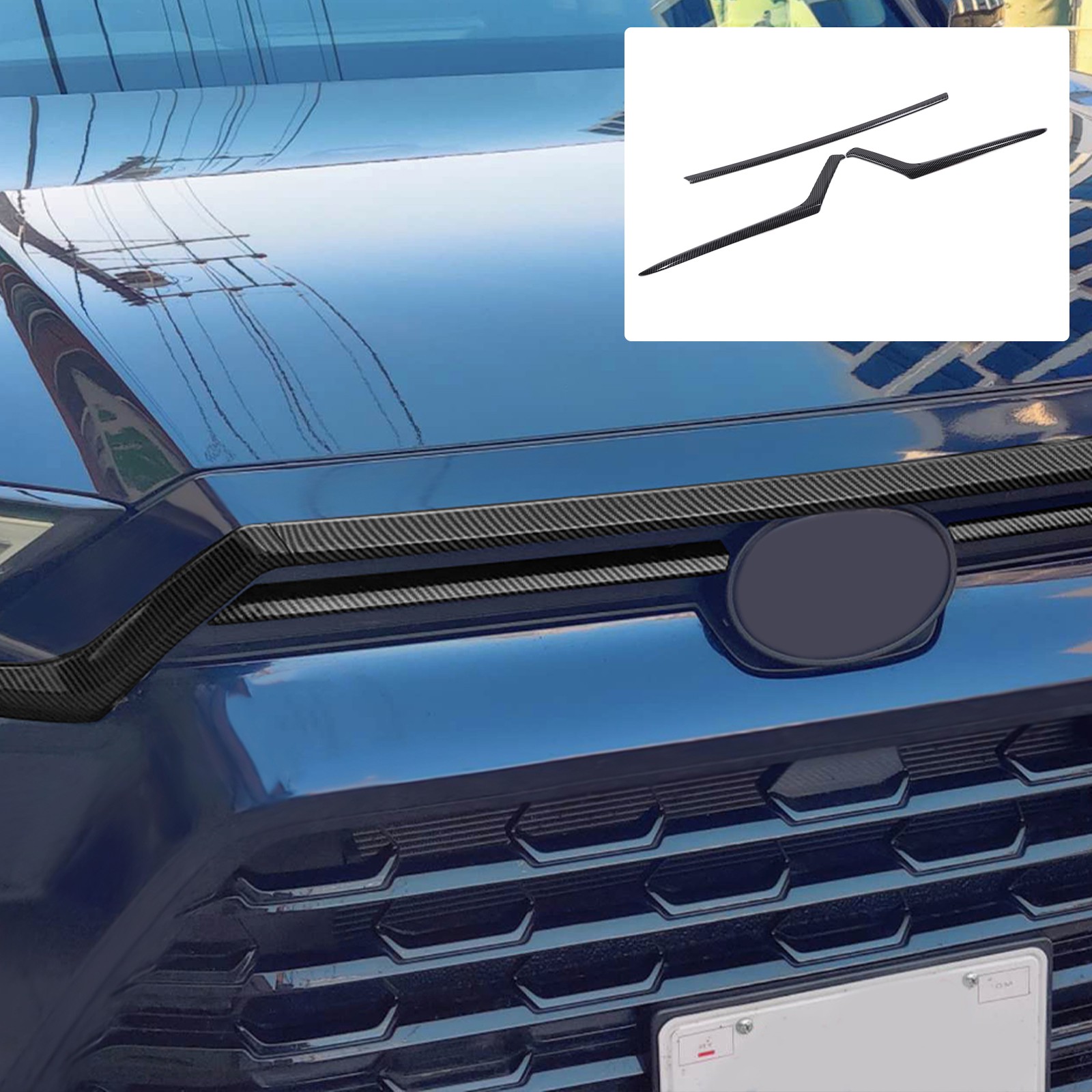 Front Hood Trim ABS Carbon Fiber Texture 3Pcs For Toyota Grand Highlander 2024+