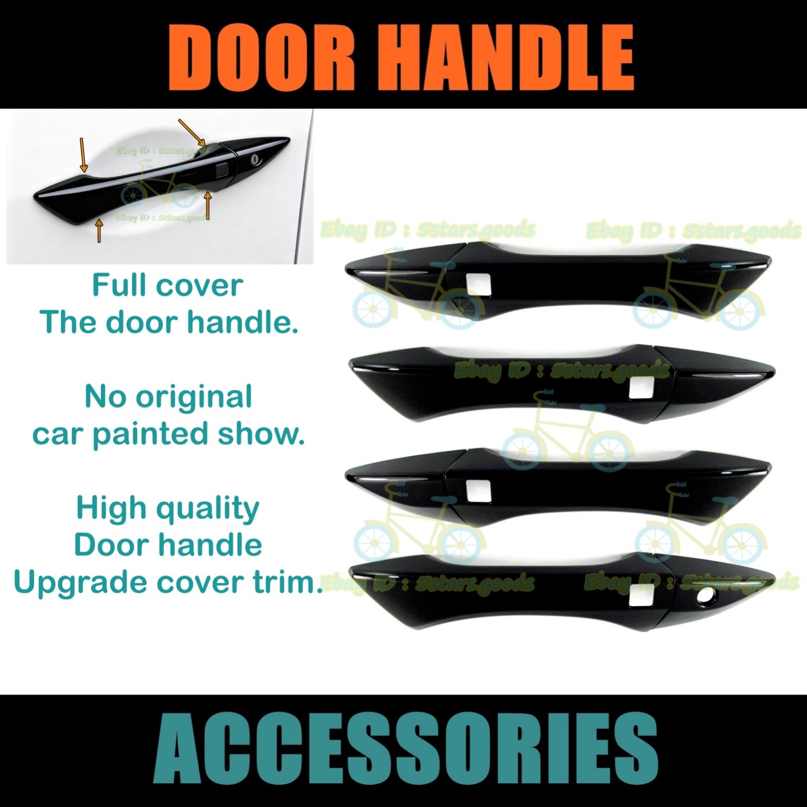 Glossy Pure Black Cover Trim For 2014-2020 Acura MDX 4 Smart Side Door Handle