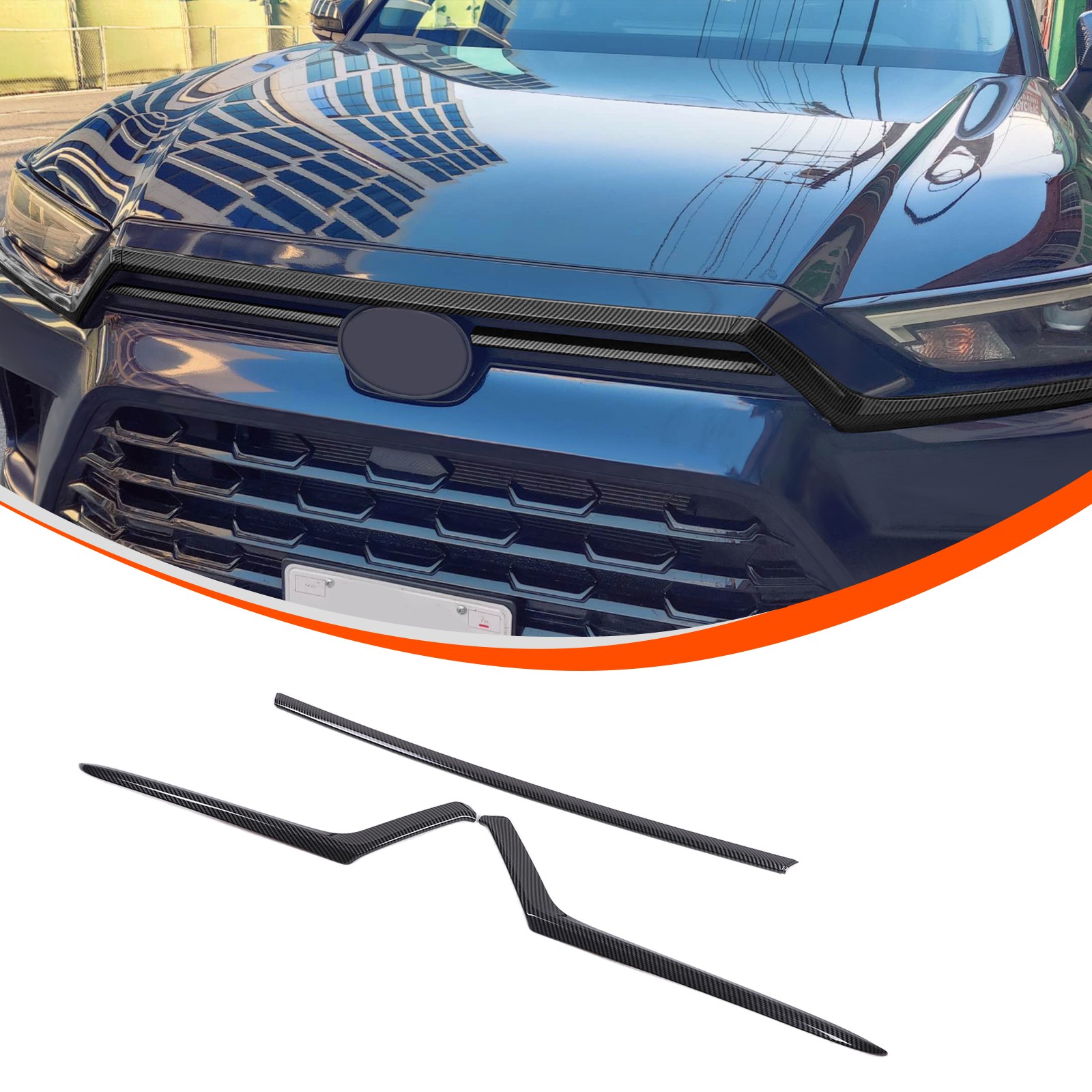 Front Hood Trim ABS Carbon Fiber Texture 3Pcs For Toyota Grand Highlander 2024+