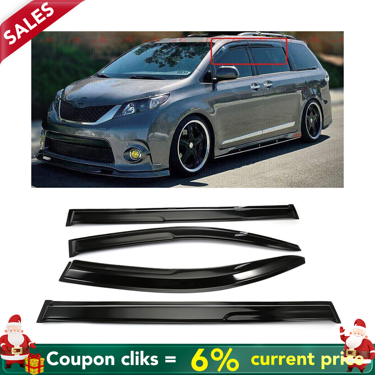 For Toyota Sienna 2011-2020 Window Visors Vent Sun Shade Rain Deflector Guards