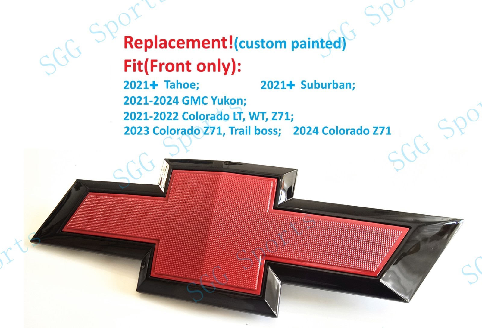 Front Grille Bowtie Emblem Gloss Black Red 2021+ Tahoe Suburban 2021+ Colorado