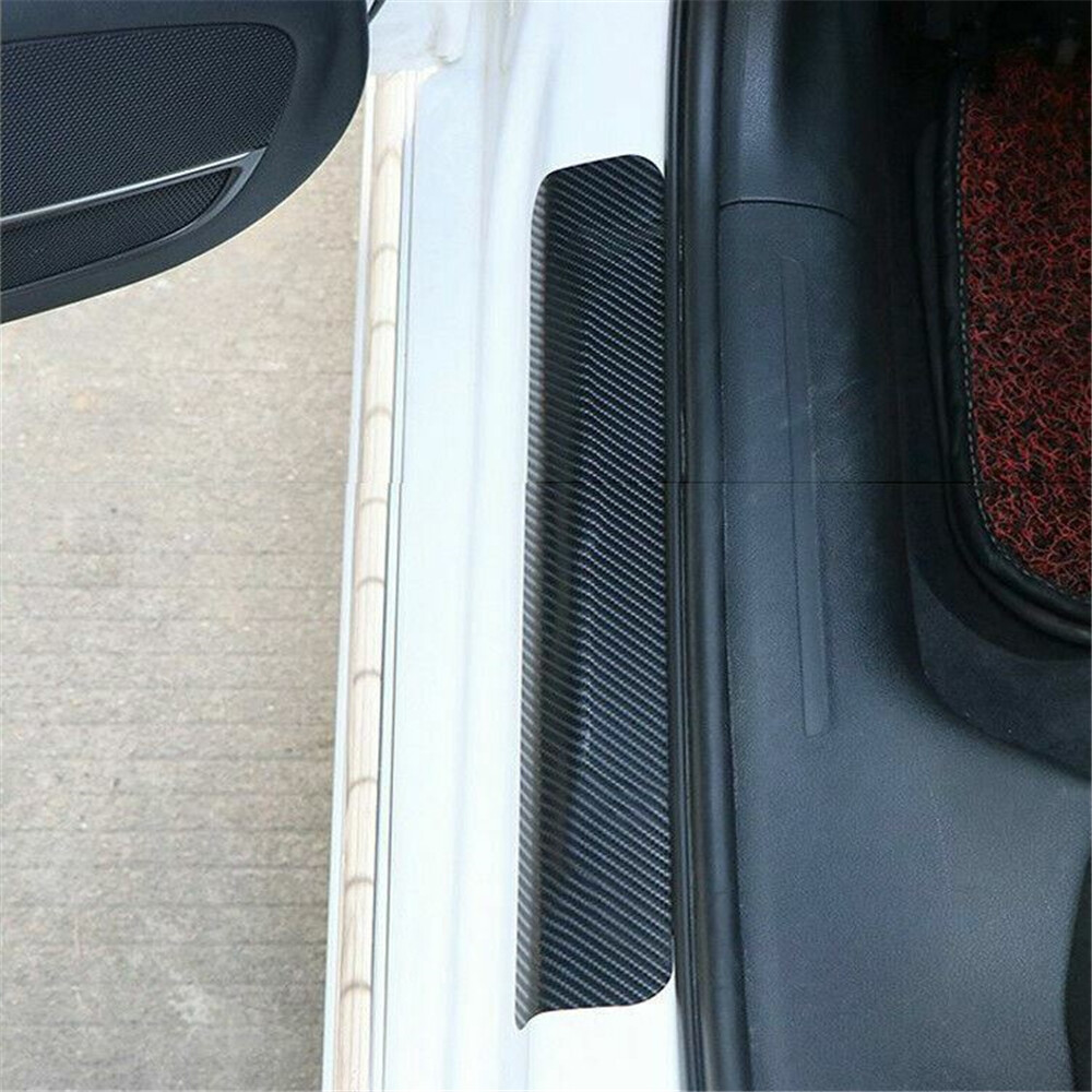 Black Carbon Fiber Scuff Plate Door Sill Cover Panel Step Protector Guard 4pcs✨
