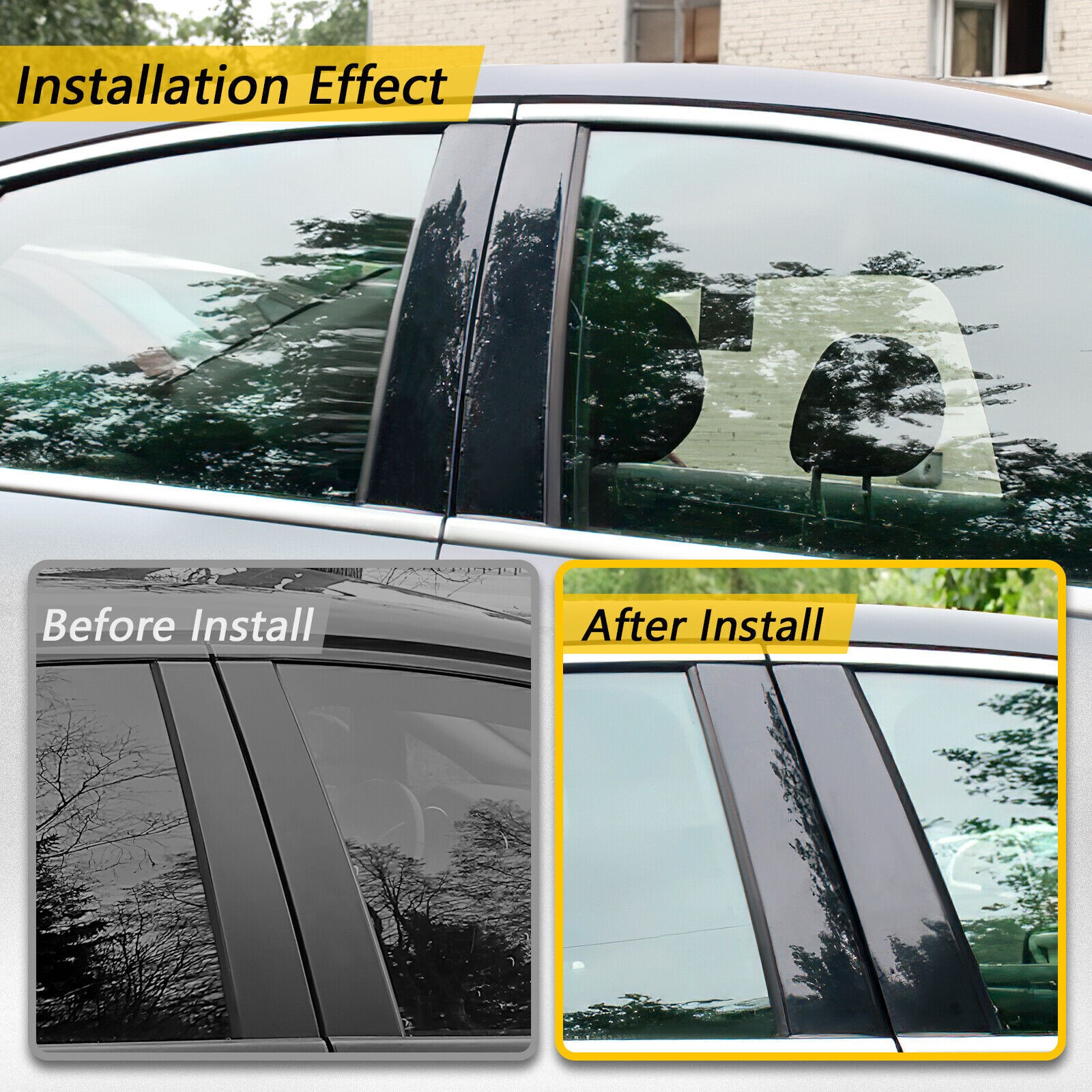 Polished Black Window Pillar Posts Door Trim Cover Set For Toyota Corolla 14-18