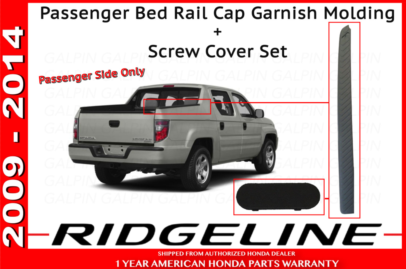 Honda Ridgeline Improved Bed Rail Cap Molding + Screw Cap Cover 06-14 Passenger
