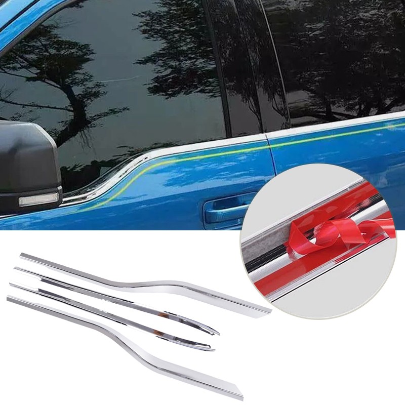 4PCS L+R Chrome Window Molding Bottom Sill Trim Strip For Ford F150 2015-2020