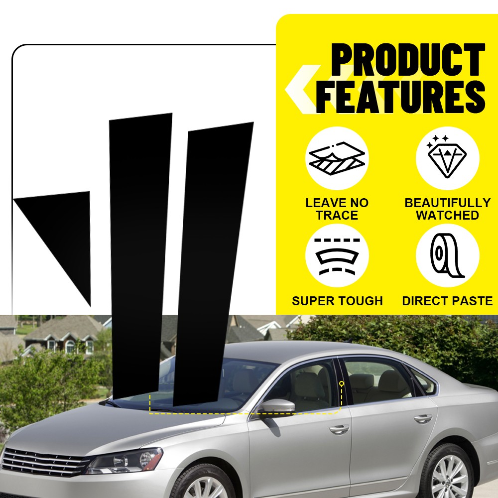 For VW Passat Sedan 2011-2019 Black Pillar Posts Door Window Cover Trim 6PC/Set