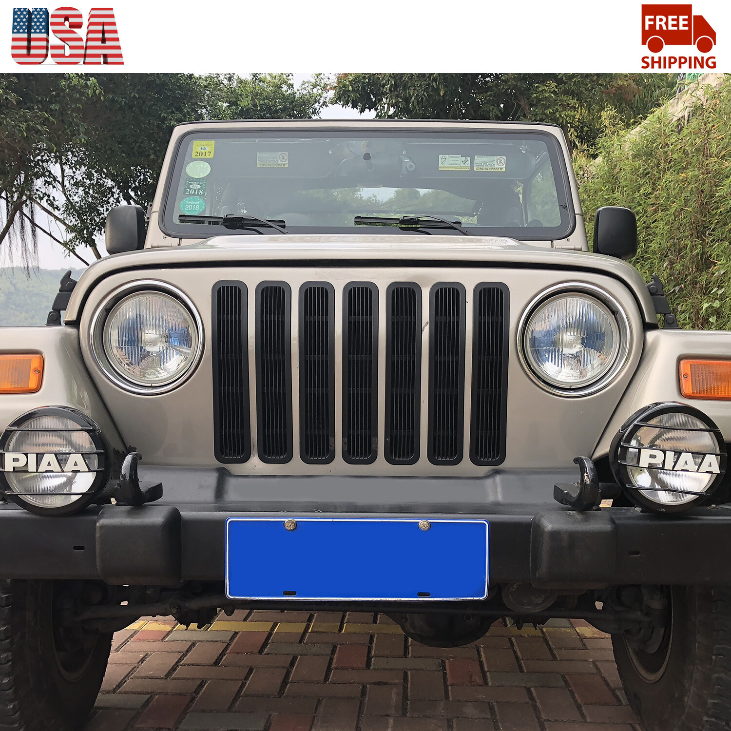 7PCS Black Front Grill Insert Mesh Grille Trim Cover For Jeep Wrangler TJ 1997+