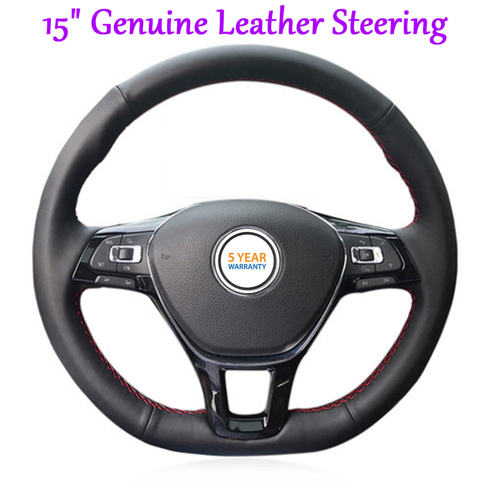 Car Steering Wheel Cover Black&Red PU Leather Universal Fit 38cm / 15 inches