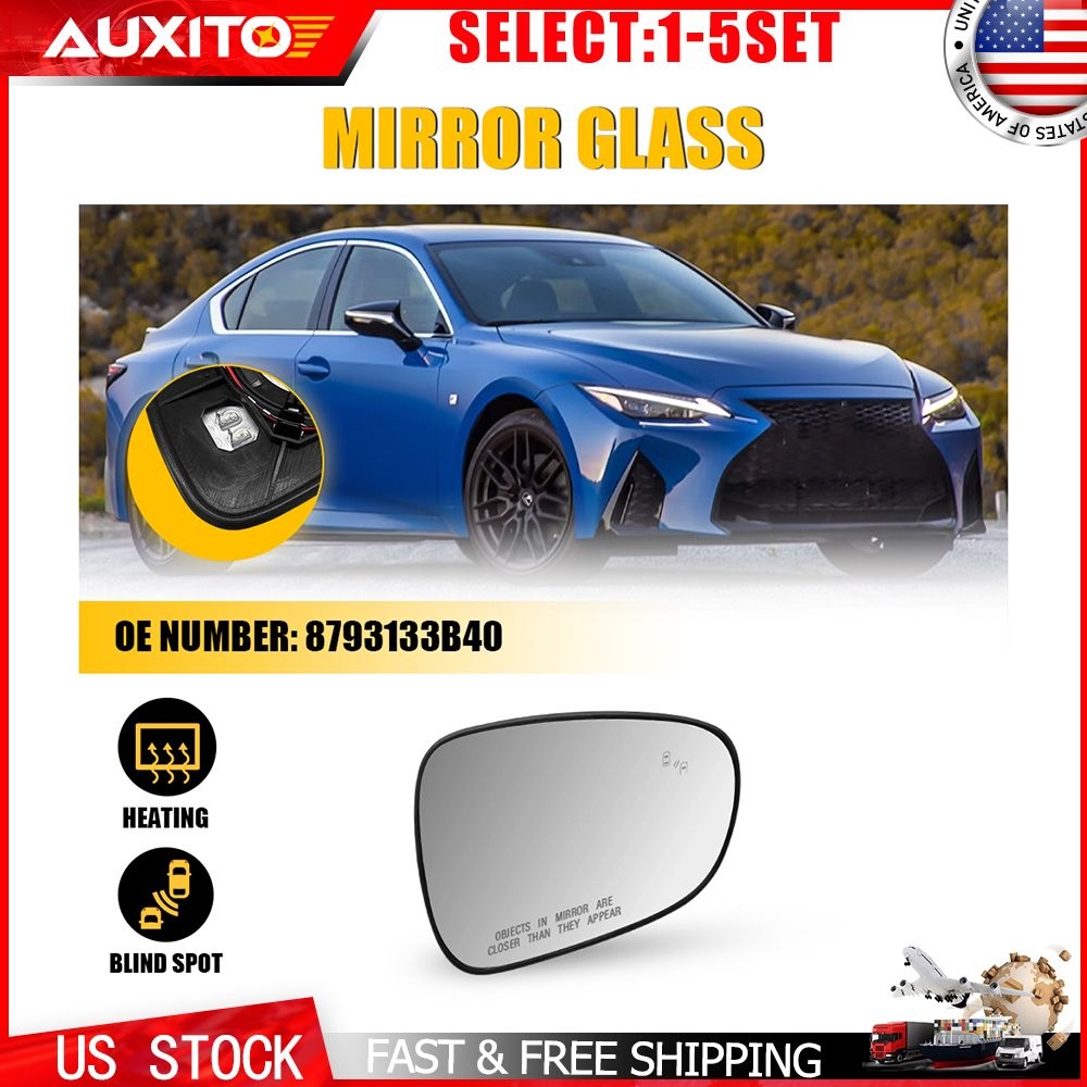 Passenger Mirror Glass Fit ES350 ES300h IS250 UX300h Heated Blind Spot 1-5X